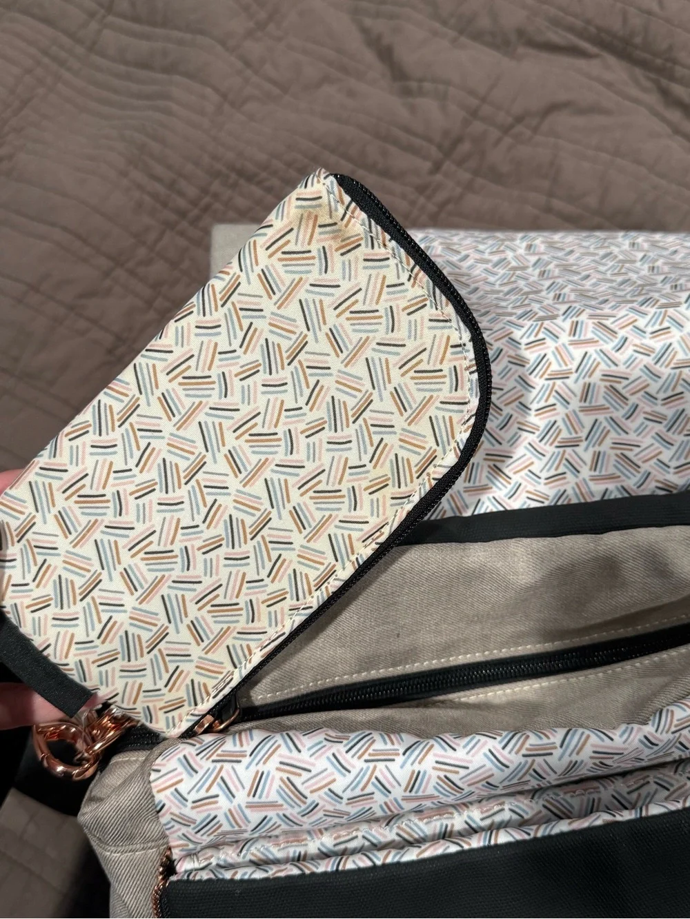 Petunia Pickle Bottom Boxy Convertible Backpack with Patterned Pouch Black/Sand